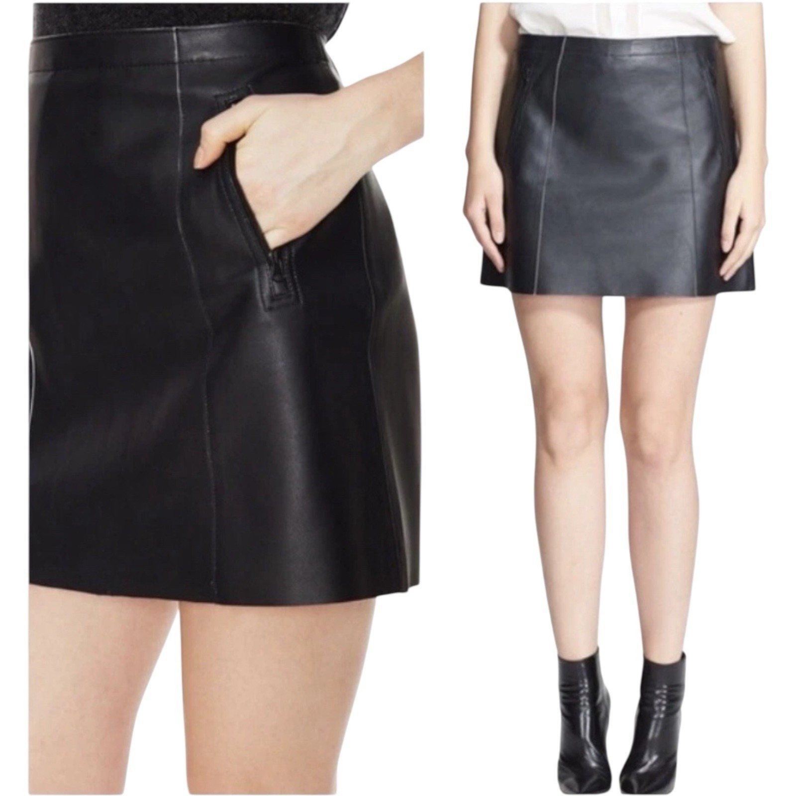 Vince Bitone Soft Leather Mini Skirt Black Size 4 Retail $799